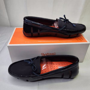 SWIMS Women's Black Navy Braided Lace Penny Slip-On Leather Loafer Shoes Size 6